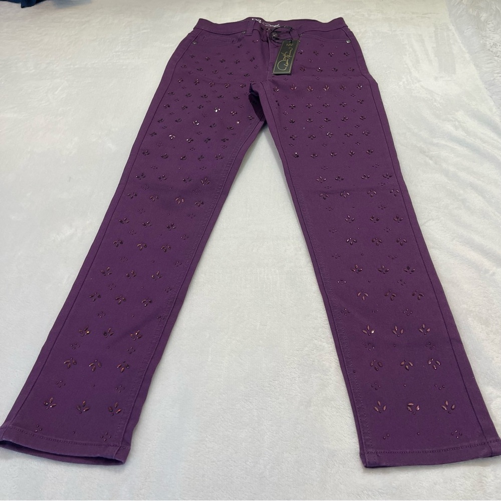 DIANE GILMAN WOMENS PURPLE COLOR SPARKLE SIZE 6 PANTS